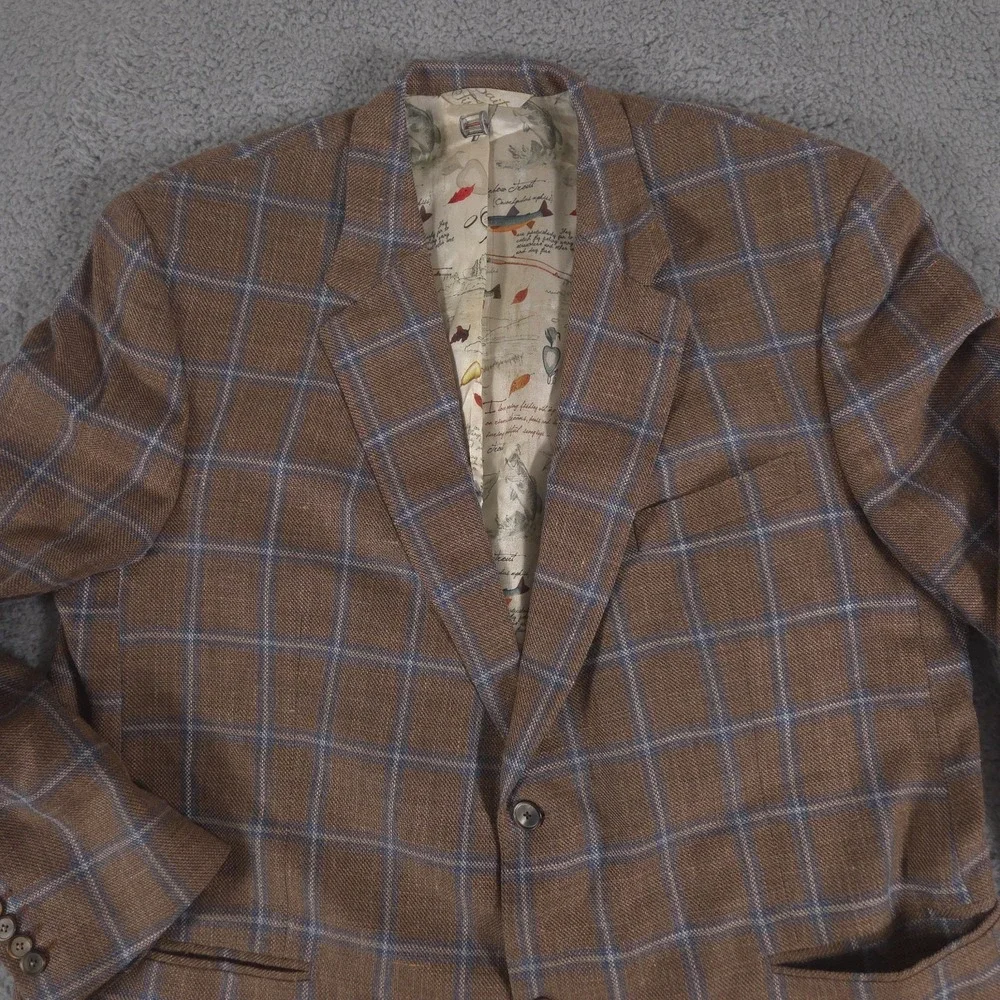 Loro Piana Blazer Mens 50R Top Shelf Favola Windowpane BeSpoke Fishing AOP Liner